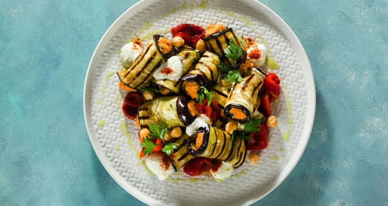 receita de wrap de berinjela com legumes e quinoa